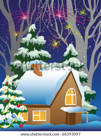 House Woods New Years Eve Stock Vector Royalty Free 66393097