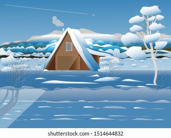 House in the woods in winter