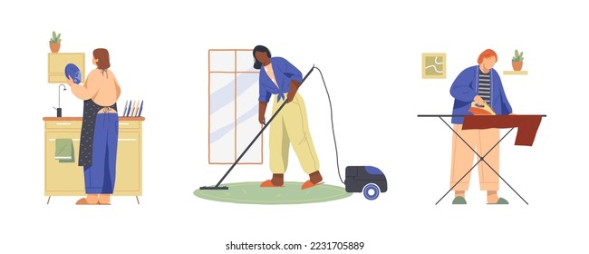 House work or home cleaning, vector cliparts.