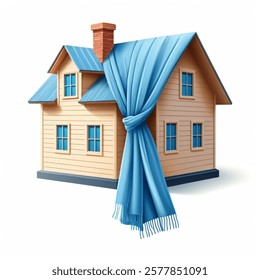 House wrapped in blue scarf  icon isolated on a  white background. Vector illustration.