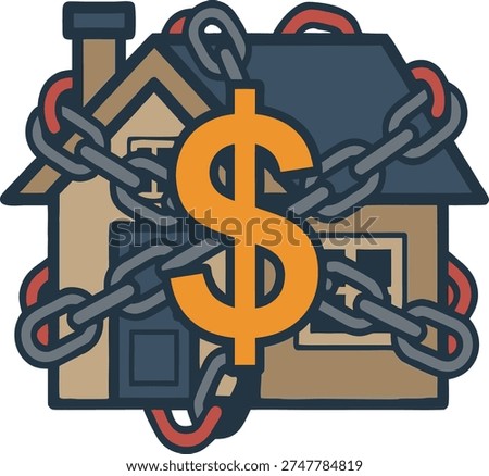House Wrapped in Chains with Dollar Sign Representing Mortgage Debt and Foreclosure