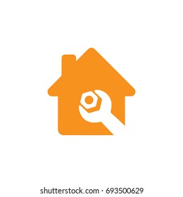 House with wrench and bolt icon template design vector