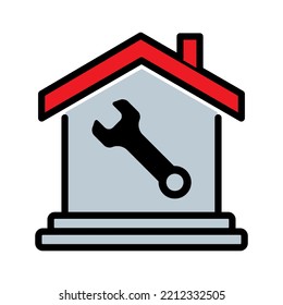 House With Wrench Icon Isolated On White Background. Home Repair Icon. Home Maintenance Service. House Restoration. Vector Illustration.