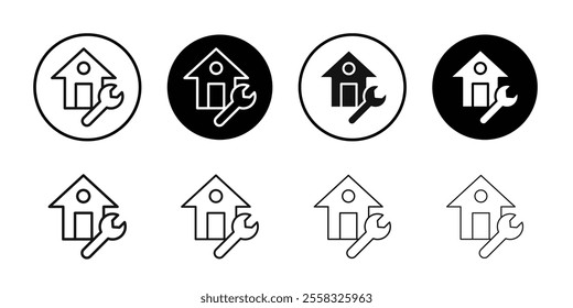 House with wrench repair icon logo sign set vector outline