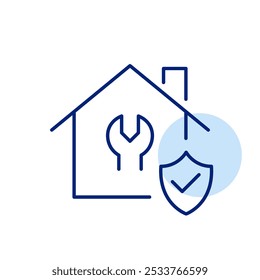 House, wrench and security shield. Home repairs and renovation insurance. Pixel perfect vector icon