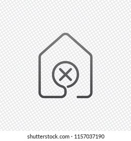house with wrong mark icon. line style. On grid background