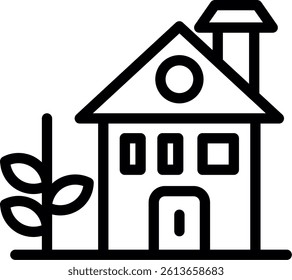 House with Yard Line Vector Icon Design