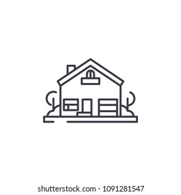 House with yard linear icon concept. House with yard line vector sign, symbol, illustration.