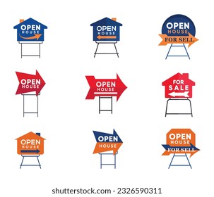 House Yard Sign Vector Illustration Big Collections With White Background. 
House Yard Sale Concept Is Yard, Notice billboard, information estate selling poster Vector Illustration Set.