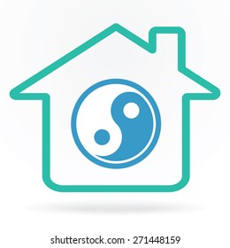 House with yin-yang symbol as home harmony concept vector illustration.