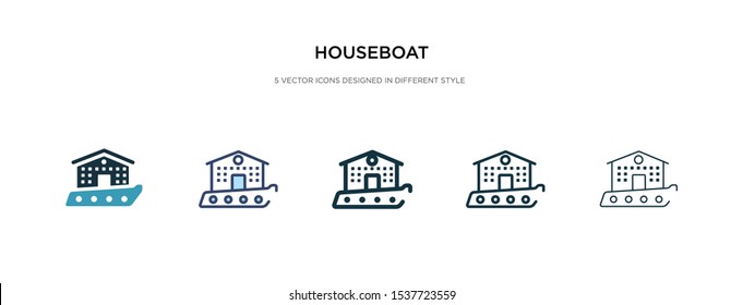 houseboat icon in different style vector illustration. two colored and black houseboat vector icons designed in filled, outline, line and stroke style can be used for web, mobile, ui