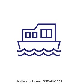 Hausboot-Symbol, Schwimmhaus-Linie, Vektorgrafik