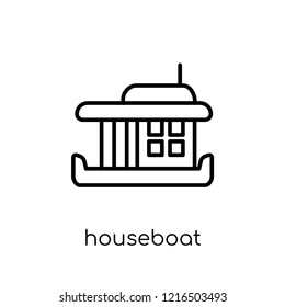 houseboat icon. Trendy modern flat linear vector houseboat icon on white background from thin line Transportation collection, outline vector illustration