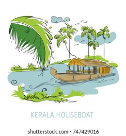 Houseboat on backwaters. India