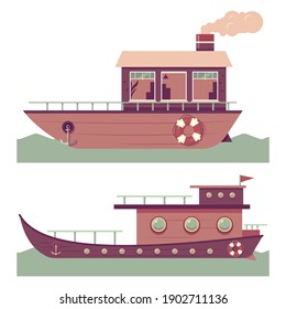 Caricatura vectorial de barcos domésticos aislada en un fondo blanco.