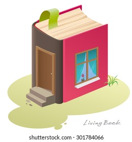 House-book. The original idea home in the form of a book in a stylized cartoon.