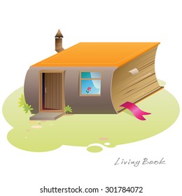 House-book. The original idea home in the form of a book in a stylized cartoon.