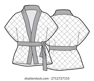 Housecoat flat sketch vector mockup template technical illustration.