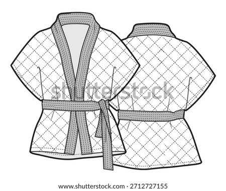 Housecoat flat sketch vector mockup template technical illustration.