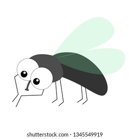 Housefly cleaning and polishing front paw legs. Fly flying insect icon. Baby kids collection. Colorful wings. Cute cartoon kawaii funny character. Smiling face. Flat design. White background. Vector