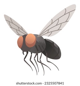 Housefly insect icon. Wildlife symbol in cartoon style. Scary insect. Graphic design element. Entomology closeup color vector illustration isolated on white background