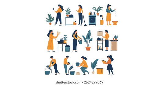 household activity set , everyday chores vector 