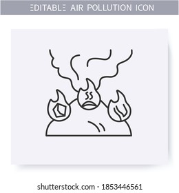Household air pollution. Incineration of household waste. Burning landfill. Environment pollution and ecology damage concept. Isolated vector illustration. Editable stroke