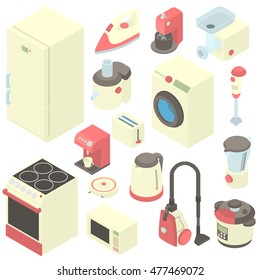 Household Appliance Icons Set In Cartoon Style. Consumer Electronics Set Collection Vector Illustration