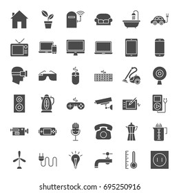 Household Appliance Solid Web Icons. Vector Set of Electronics and Gadget Glyphs.