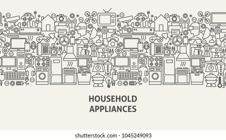 Household Appliances Banner Concept. Vector Illustration of Line Web Design.