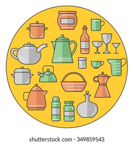 Household appliances boiler and glass in kitchen ,Line icon style, vector, illustration