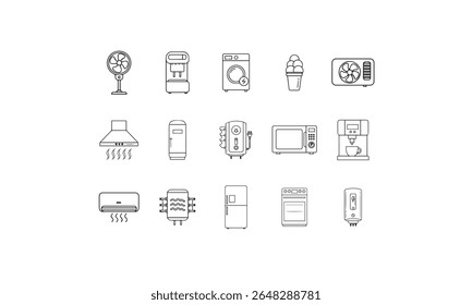 Household appliances collection fan coffee maker washing machine ice cream vector