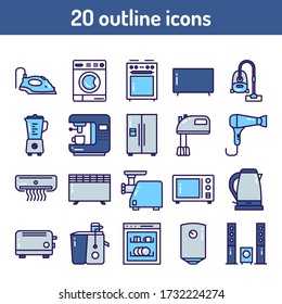 Household appliances color line icons set. Home and kitchen electronics. Domestic technology. Signs for web page, mobile app, banner. 