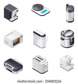 Household appliances detailed isometric icons set vector graphic illustration, part 2