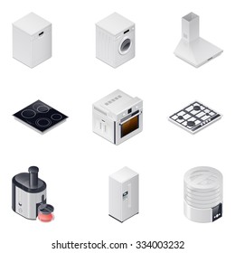 Household appliances detailed isometric icons set vector graphic illustration, part 1