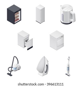 Household appliances detailed isometric icons set, part 3 vector graphic illustration