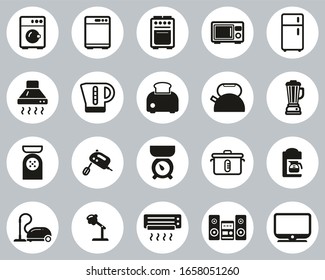 Household Appliances Or Electric Appliances Icons Black & White Flat Design Circle Set Big