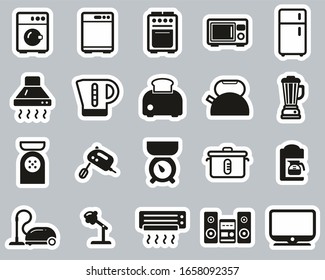 Household Appliances Or Electric Appliances Icons Black & White Sticker Set Big