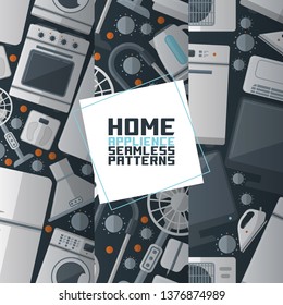 Household appliances electronic seamless pattern vector kitchen homeappliance for house backdrop set refrigerator washing machine in appliancestore illustration background.