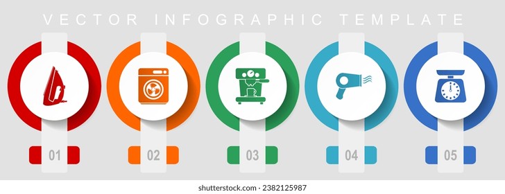 Haushaltsgeräte: Flachdesign-Symbol-Set, verschiedene Symbole wie Bügeleisen, Trockner, Kaffeemaschine und Küchenwaage, Vektorgrafik-Vorlage, Web-Buttons-Kollektion