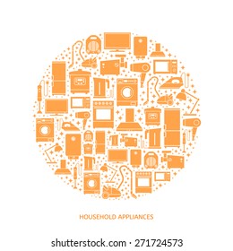 Household appliances flat icons with descriptions. Vector illustration