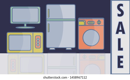 
Household appliances in flat style with the word sale