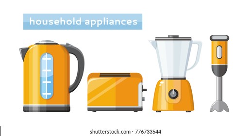 Household appliances flat vector objects set.