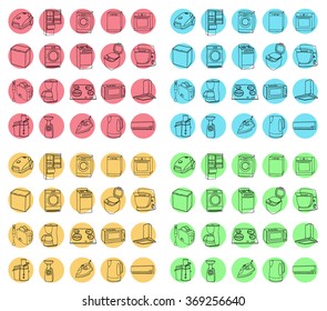 Household appliances hand drawn set. Vector illustration of doodle household appliances.