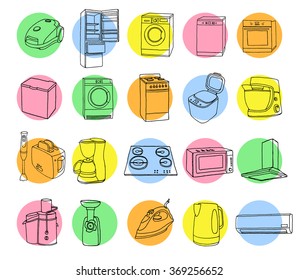 Household appliances hand drawn set. Vector illustration of doodle household appliances.