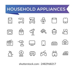 Household Appliances And Home Icons set with editable stroke collection for web and ui. Line icons pack. Vector illustration.