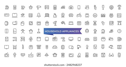 Household Appliances And Home Icons set with editable stroke collection for web and ui. Line icons pack. Vector illustration.