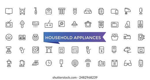 Household Appliances And Home Icons set with editable stroke collection for web and ui. Line icons pack. Vector illustration.