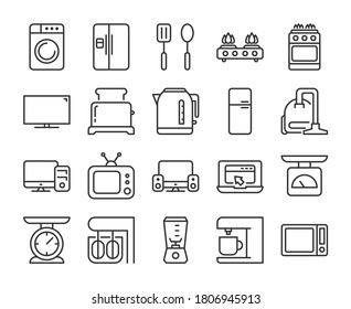 Household appliances icon. Kitchen and Home appliances line icons set. Editable stroke.