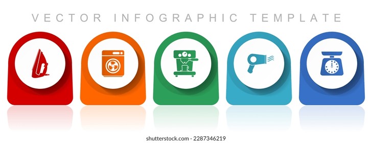 Icon-Set für Haushaltsgeräte, flaches Design verschiedene bunte Symbole wie Bügeleisen, Trockner, Kaffeemaschine und Küchenwaage für Webdesign und mobile Anwendungen, Infografik-Vektorvorlage für EPS10